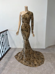 XL/1X Ready to ship Full length 1 Shoulder Animal Print Stretch dress