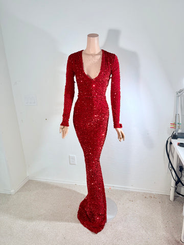 L/XL Ready to ship Full length Stretch red sequin dress