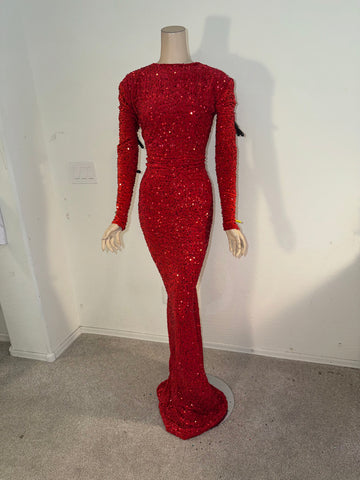 L/XL Ready to ship Full length Stretch red sequin dress