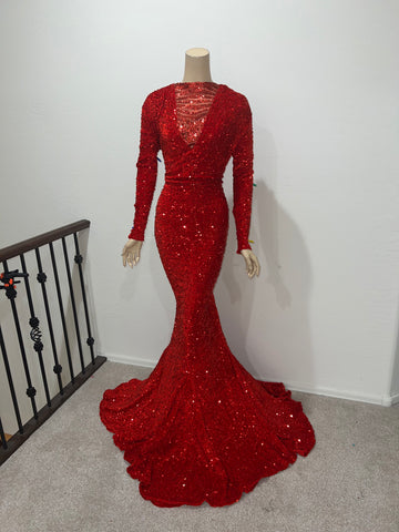 1x/2x Ready to ship Red Stretch Sequin Full length gown