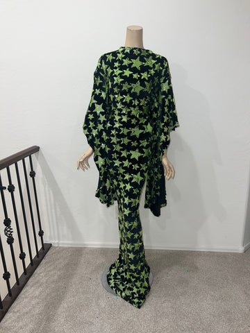3x/4x Ready to ship Full Length Stretch Green Star sequin dress