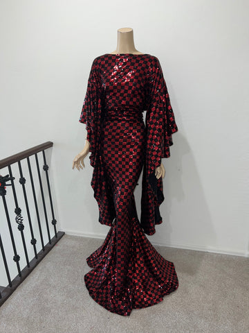 3x/4x Ready to ship Stretch Red and Black sequin dress