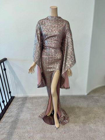 2x/3x Ready to ship Nude Champagne Stretch sequin full length dress