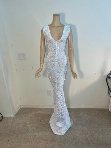 M/L Ready to ship Iridescent White sequin Full length dress