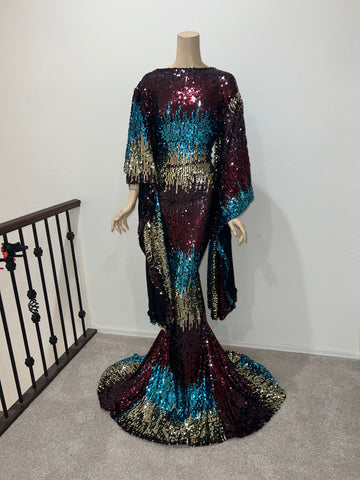 L/XL Ready to ship Stretch Multi Color sequin Full length dress