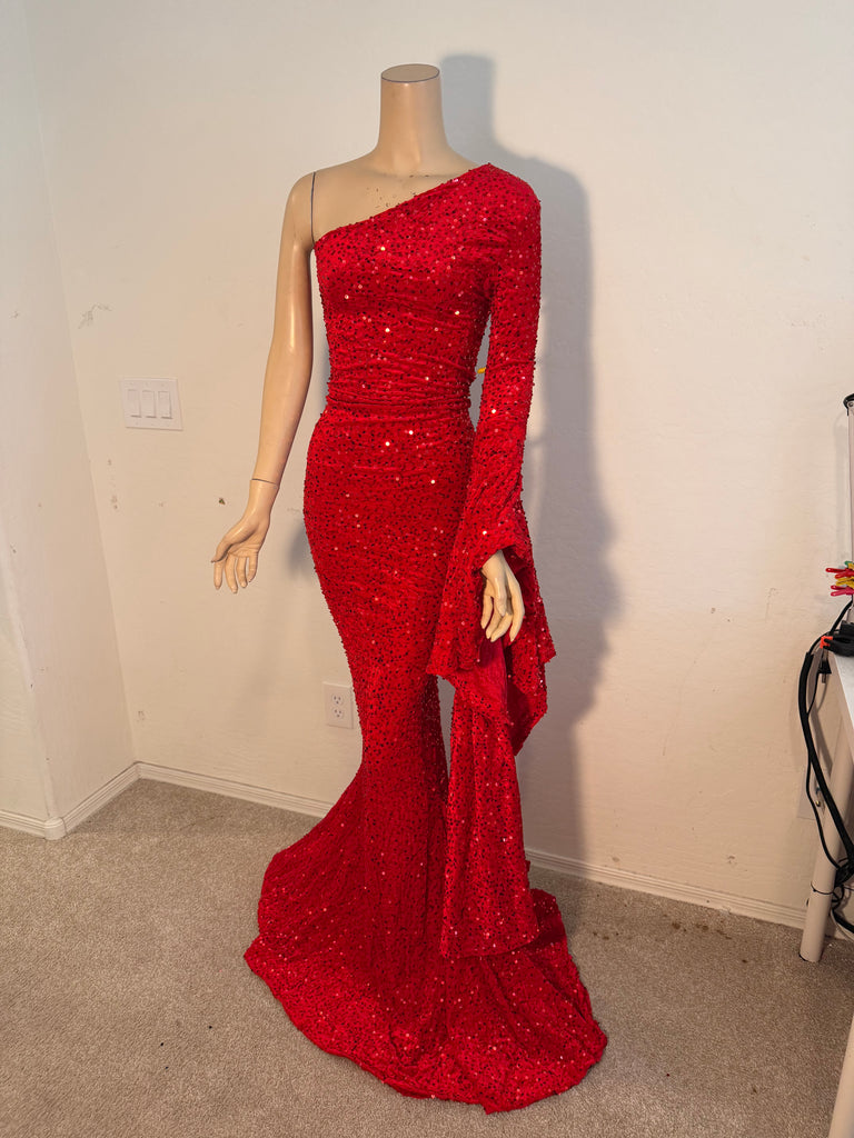 L/XL Ready to ship Full length Stretch red sequin dress
