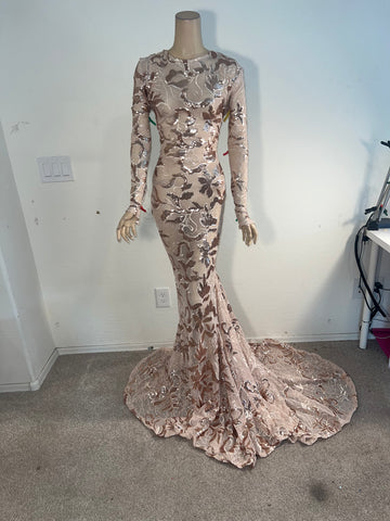 L/XL Ready to ship Full length Stretch Champagne sequin dress