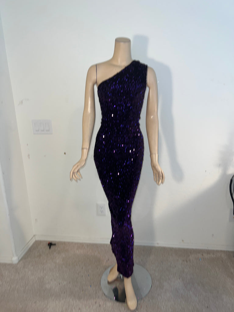 L/XL Stretch Purple sequin Dress 1 Shoulder