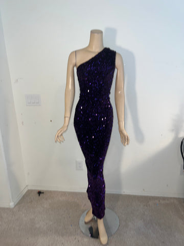 L/XL Stretch Purple sequin Dress 1 Shoulder