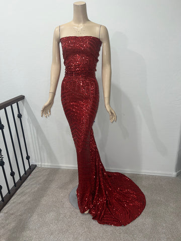 L/XL Ready to ship Strapless Stretch Red sequin dress