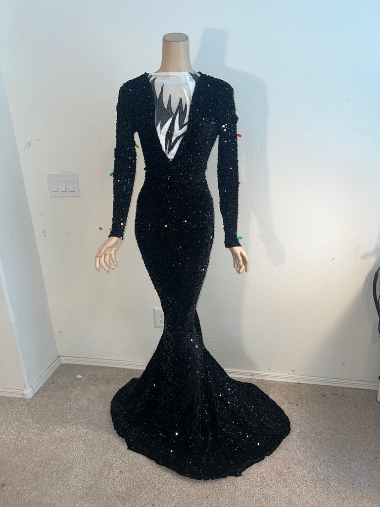 L/XL Ready to ship Stretch Black sequin Full length dress