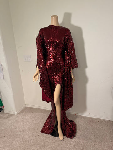 1x/2x Ready to ship Burgundy sequin dress with cape sleeve