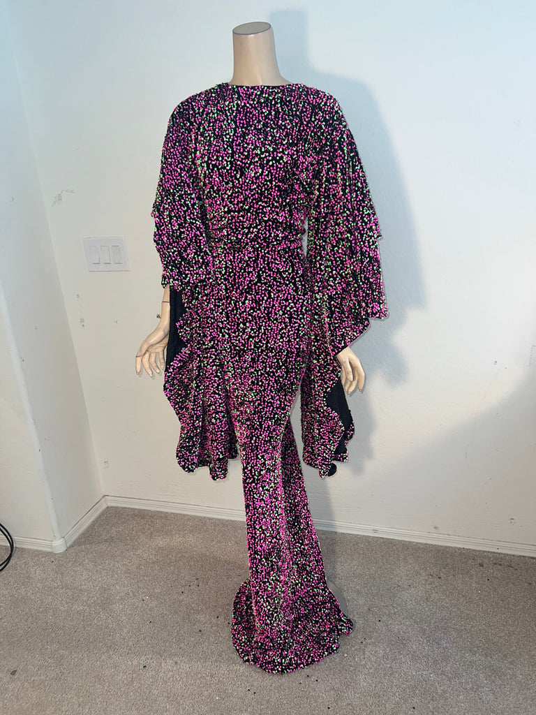 L/XL Ready to ship Pink and Green sequin Full length dress
