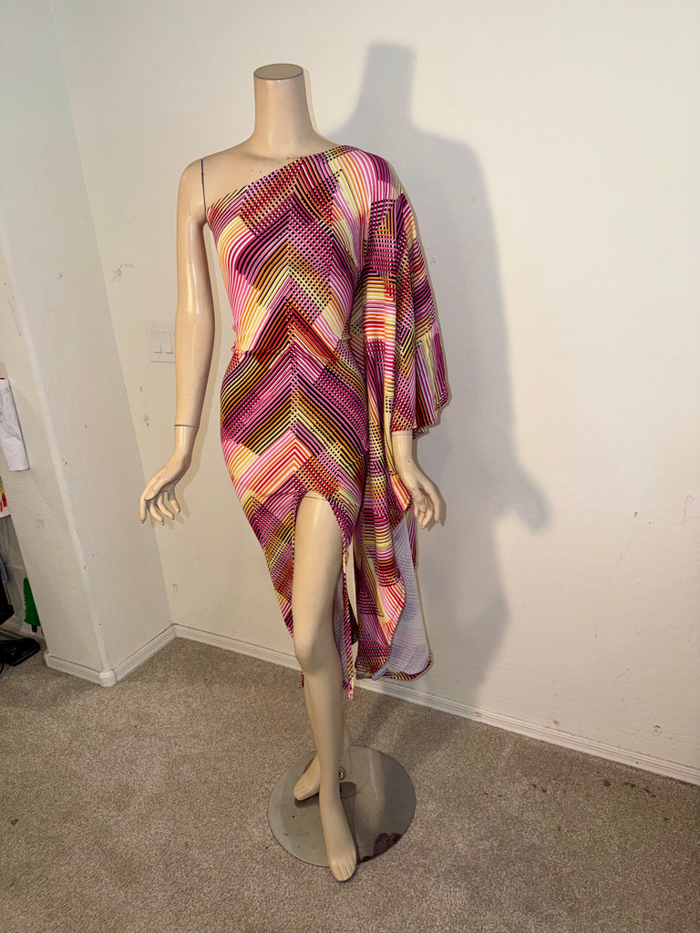 1x/2x Ready to ship cocktail 1  Shoulder Stretch Print Dress