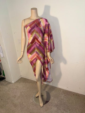 1x/2x Ready to ship cocktail 1  Shoulder Stretch Print Dress