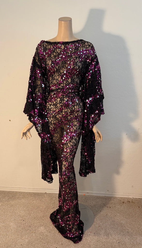1x/2x Ready to ship Full length Stretch Black Pink sequin dress