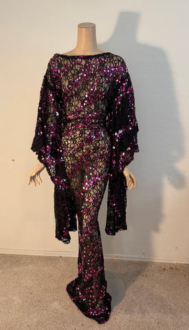 1x/2x Ready to ship Full length Stretch Black Pink sequin dress