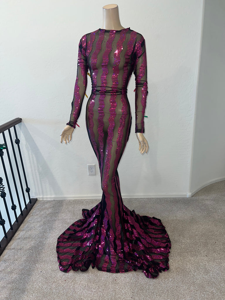 L/XL Ready to ship Black Pink sequin Full length dress