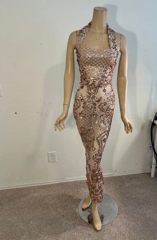 L/XL Ready to ship Champagne sequin cocktail length dress