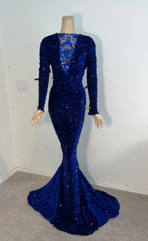 1x/2x Ready to ship Full length Stretch Royal Blue sequin dress