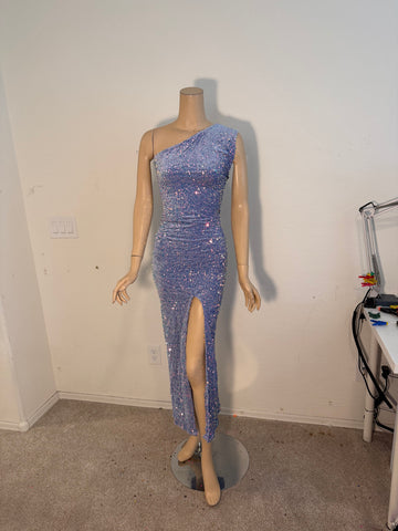 1x/2x Ready to ship iridescent Purple Lilac Stretch  Sequin gown
