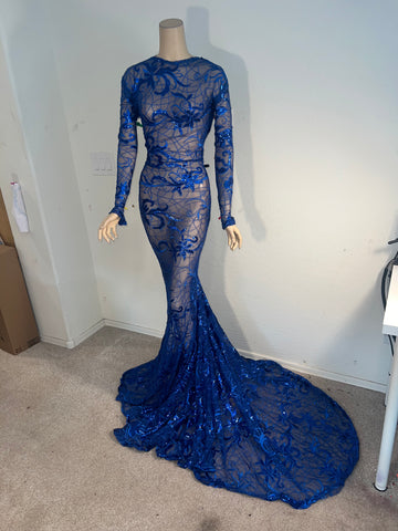 L/XL Ready to ship Full length Stretch Blue sequin dress