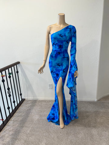 3x/4x Ready to ship Full length 1 Shoulder Stretch Print dress