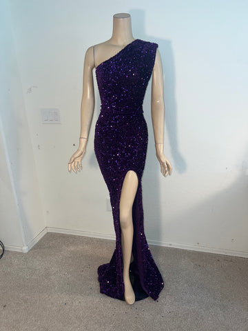 L/XL Ready to ship Full length 1 Shoulder Stretch Purple Sequin Dress