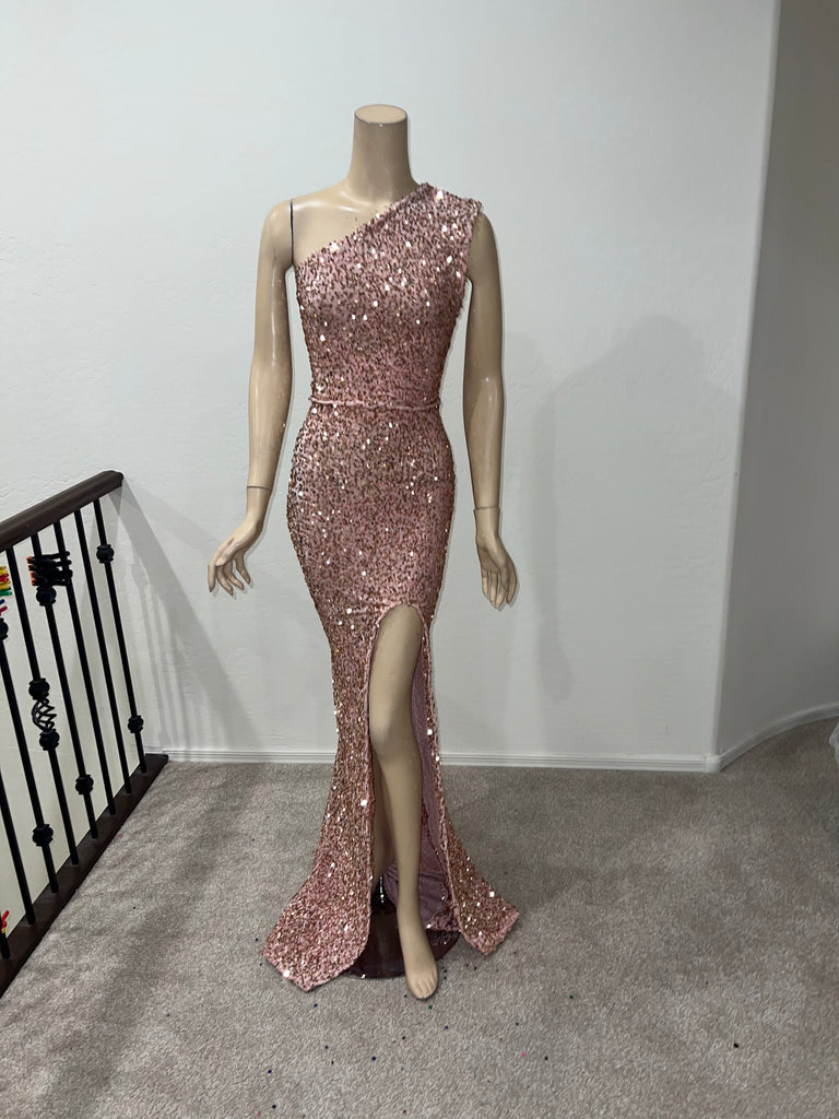1x/2x Ready to ship Stretch Blush Pink  sequin full length dress