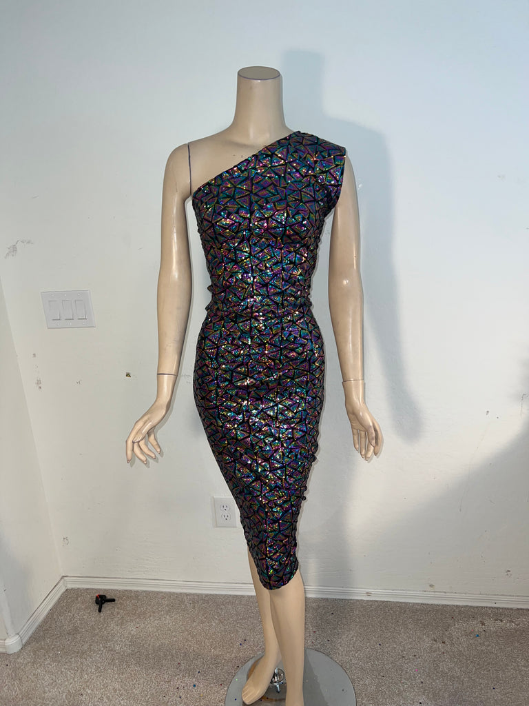 1x/2x Ready to ship Stretch Rainbow Sequin Cocktail Dress
