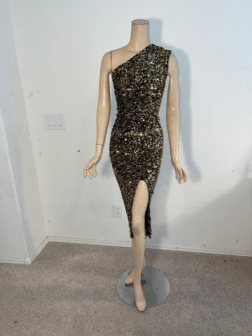 1x/2x Ready to ship Stretch Cocktail Black Gold sequin dress