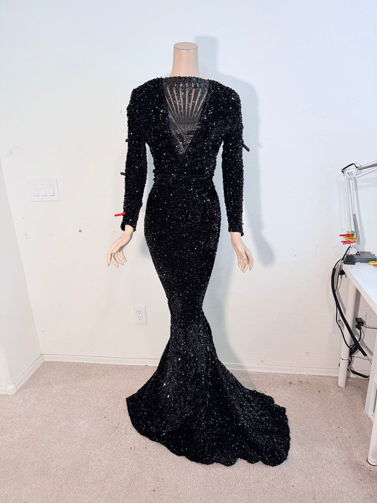 L/XL Ready to ship Full length Stretch Black sequin dress