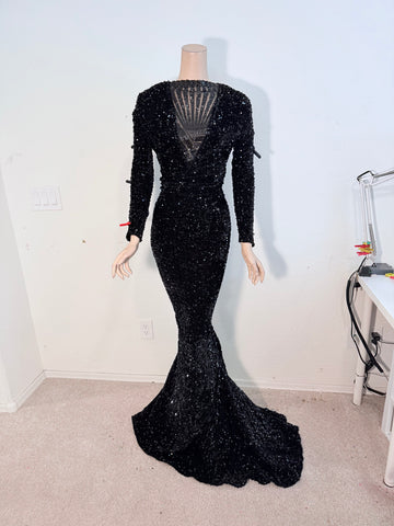 L/XL Ready to ship Full length Stretch Black sequin dress