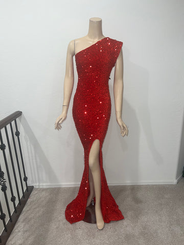 L/XL Ready to ship Stretch Red sequin full length dress