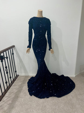 1x/2x Ready to ship Full Length Stretch Navy Blue sequin dress