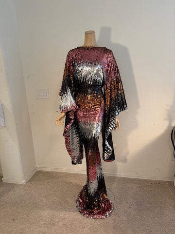 3x/4x Ready to ship Full Length Stretch Multi color sequin dress