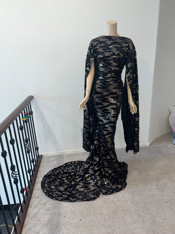 1x/2x Stretch Black and Champagne  sequin full length Dress