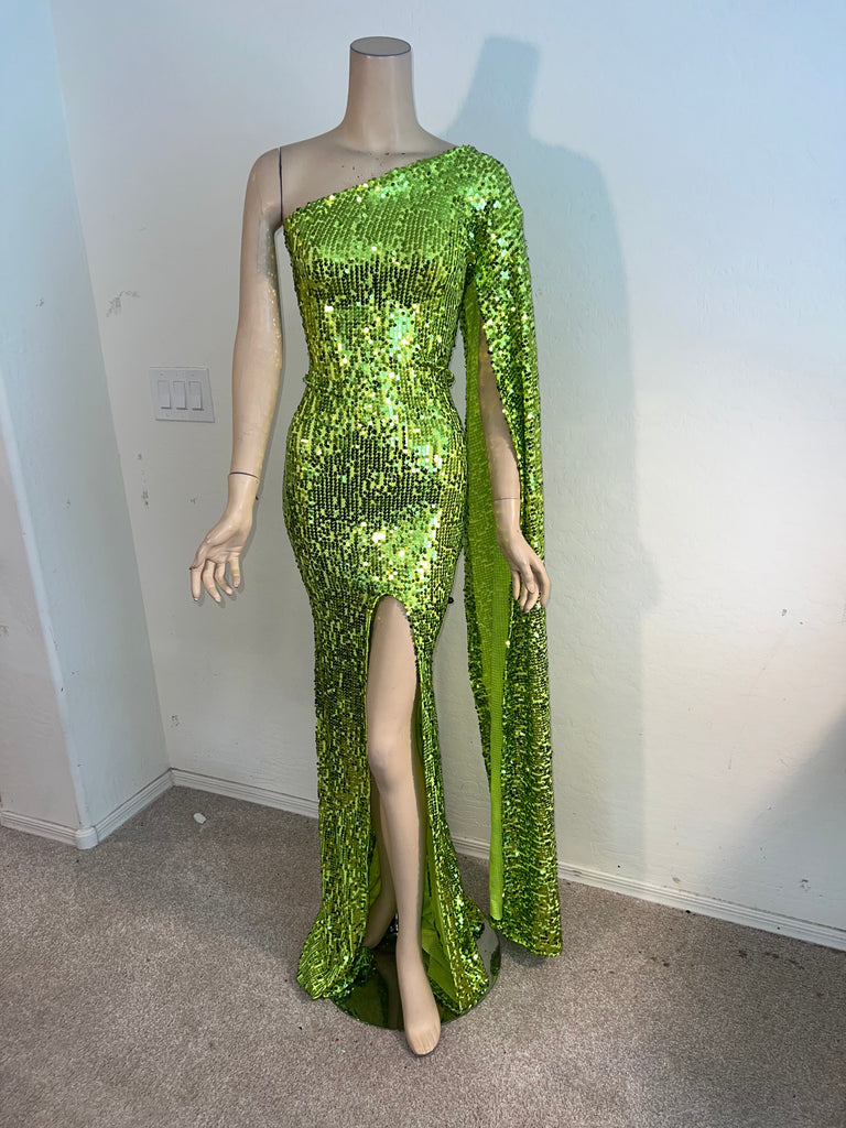 1x/2x Ready to ship Stretch Green sequin Full length dress
