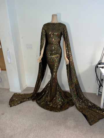 L/XL Ready to ship Gold Hologram sequin Full length dress