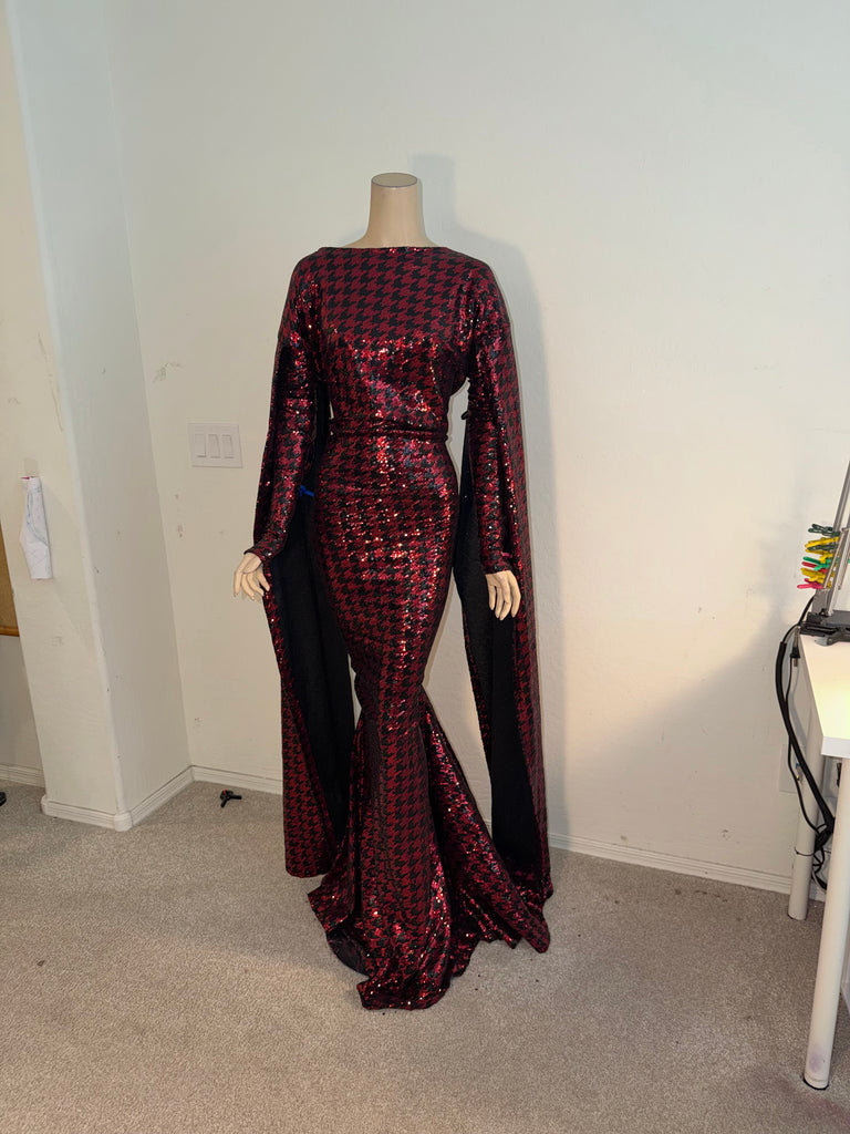 3x/4x Ready to ship Full Length Stretch Red and Black color sequin dress