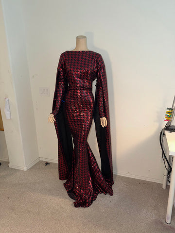 3x/4x Ready to ship Full Length Stretch Red and Black color sequin dress