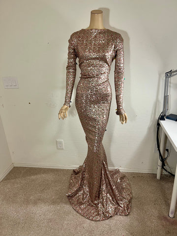 1x/2x Ready to ship Champagne Stretch sequin Full length dress