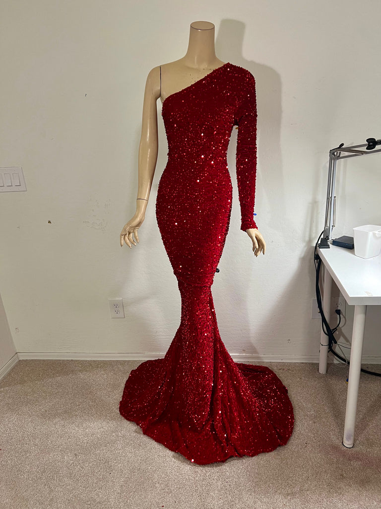 1x/2x Ready to ship Stretch Red sequin Full length dress