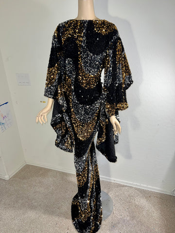 L/XL Ready to Ship Stretch Black, Gold, Silver Sequin Dress