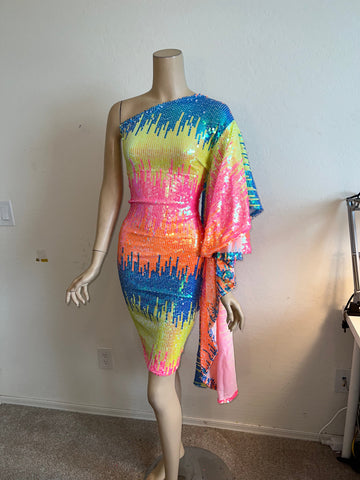 L/XL Stretch Neon sequin cocktail  Dress
