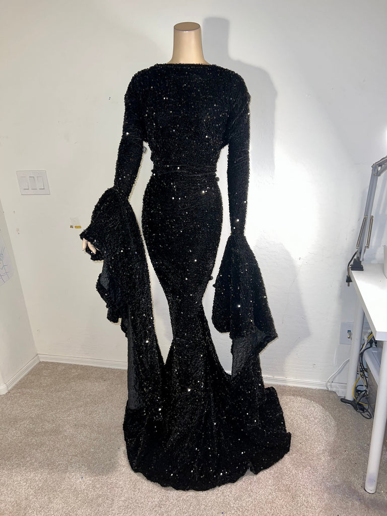 Custom Order STRETCH Black Sequin Full Length Gown Size Small to 6x