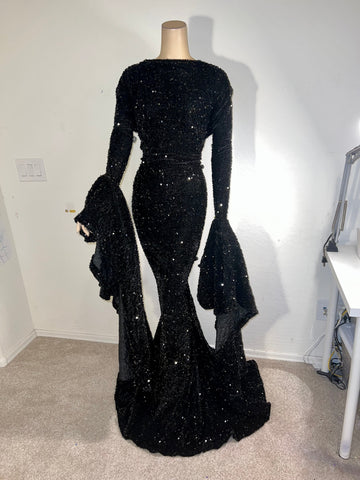 Custom Order STRETCH Black Sequin Full Length Gown Size Small to 6x