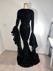 Custom Order STRETCH Black Sequin Full Length Gown Size Small to 6x
