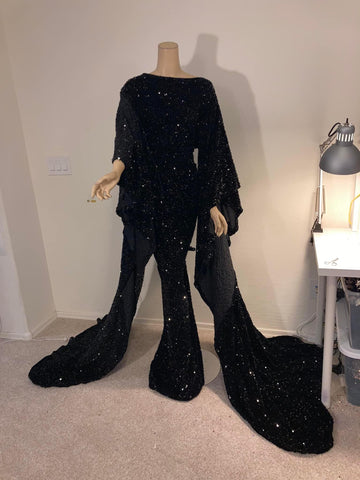 Custom Order  Stretch Black sequin full length dress