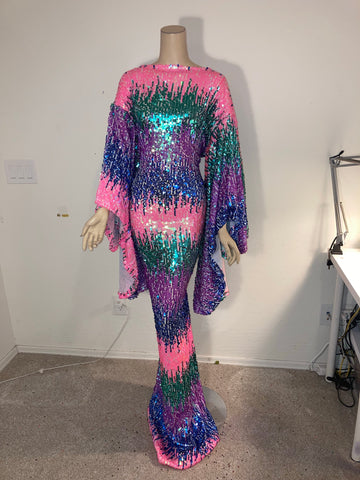 Ready to ship 3x/4x Stretch Neon Multi color Sequin Dress